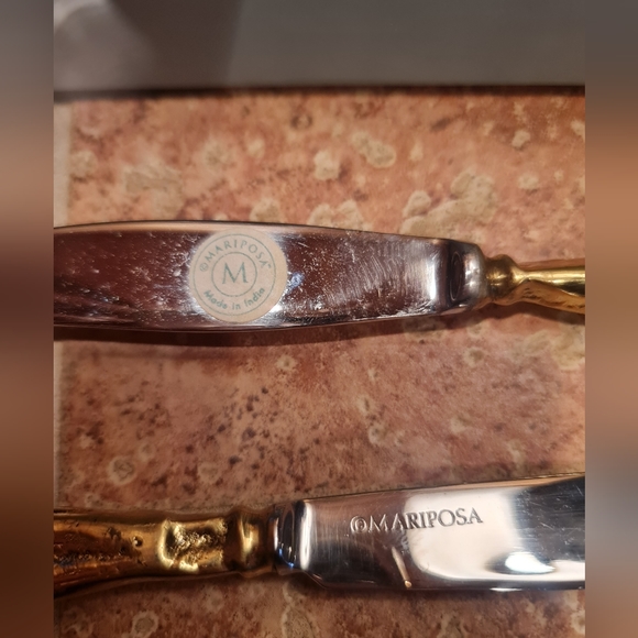 Mariposa Cheese Knife Spreader Set Botanical Gold & Stainless Vintage - Picture 7 of 8